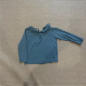 Petit Bateau Teal Long Sleeve Kids Peter Pan Collar Shirt